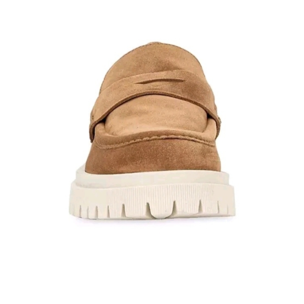 Aquatalia Womens Orina Lug Sole Suede Penny Loafers Size 9 M Tan Brown